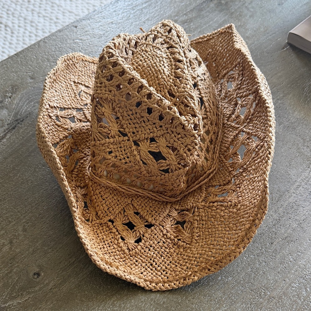 Braided Straw Crochet Sun Hat - Natural Brown - Picture 2 of 3